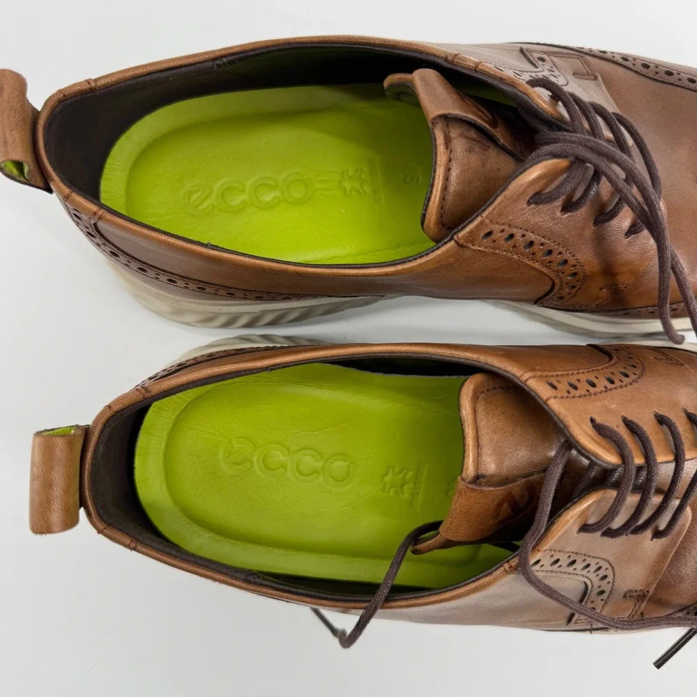 ECCO ST.1 Hybrid Lite Brown Leather Wingtip Brogue Mens Shoes 46 EU 12 US